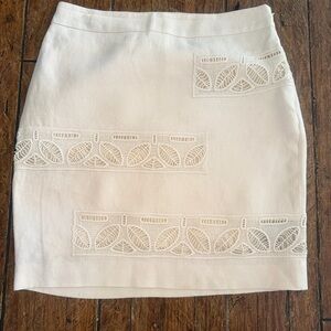 Anthropologie Moulinette Soeurs Cream Lace Linen Pencil Skirt  lined Sz 2